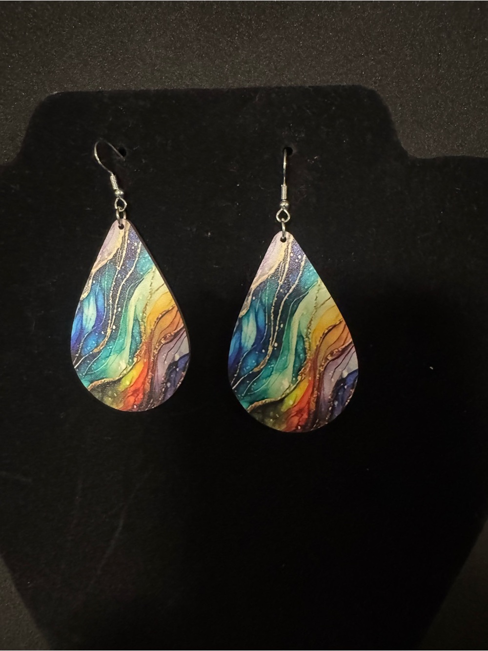 Wooden Multicolor Teardrop Earrings - Women's Jewelry